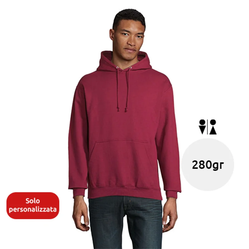 Felpa unisex con cappuccio e tasca a marsupio in cotone e poliestere riciclato da 280gr