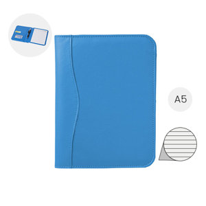Cartella portadocumenti in similpelle con block notes A5 con fogli a righe e tasche interne