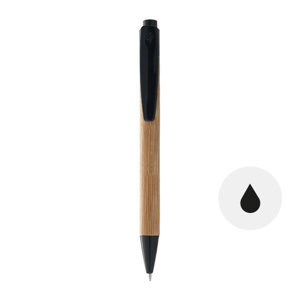 Penna a sfera in bambù con meccanismo a scatto in refill nero