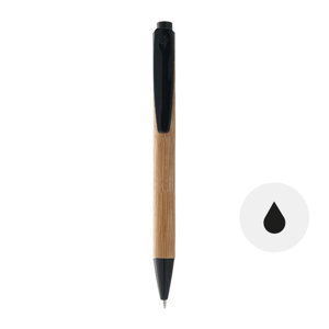 Penna in bambù con puntale e clip in plastica colorata in coordinato con meccanismo a scatto e refill nero