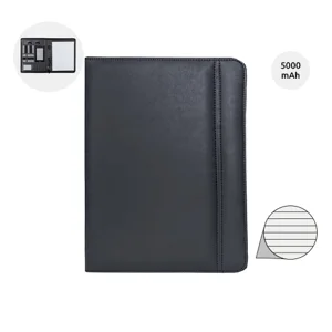 Cartella in pelle PU con blocco appunti a righe e power bank integrato da 5000 Mah