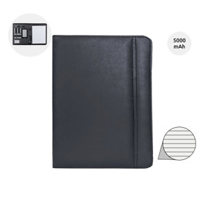 Cartella in pelle PU con blocco appunti a righe e power bank integrato da 5000 Mah