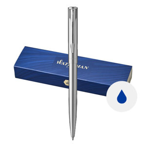 Penna a asfera a marchio Waterman in alluminio con meccanismo a rotazione in confezione regalo e refill blu