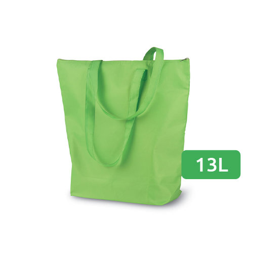 Borsa termica ripiegabile in poliestere da 13l con chiusura a zip e manici lunghi 410x140x440mm