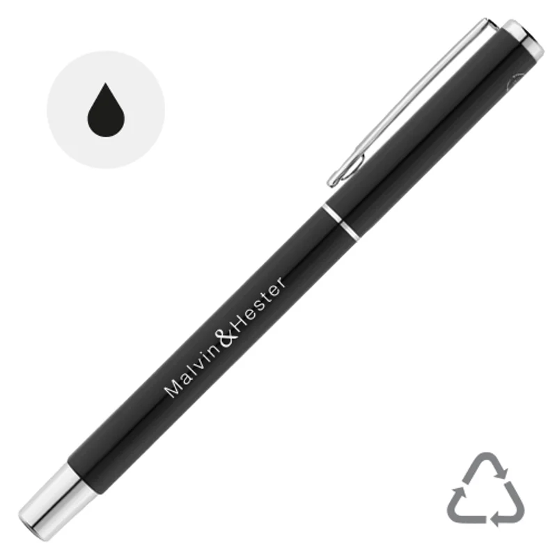 Penna roller in alluminio riciclato con clip refill nero