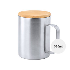 Tazza in acciaio inox a doppia parete con coperchio in bambù 350ml