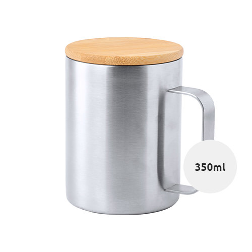 Tazza in acciaio inox a doppia parete con coperchio in bambù 350ml