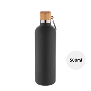 Borraccia in acciaio inox a doppia parete con tappo in bambù e moschettone da 500ml