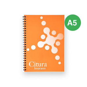 Block notes A5 con rilegatura a aspirale Desk-Mate con copertina sintetica e fogli personalizzabili