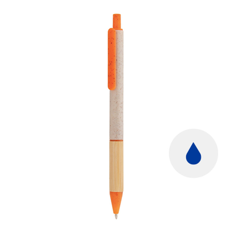 Penna a sfera in plastica ecologica di paglia di grano con impugnatura in bambù refill blu