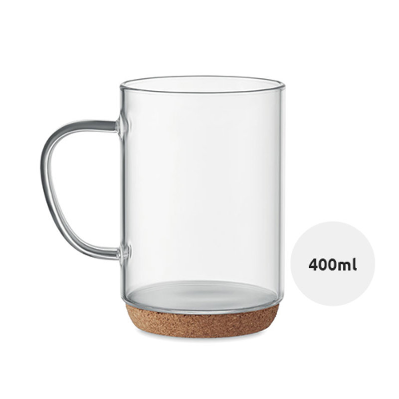 Tazza in vetro borosilicato con base in sughero 400ml