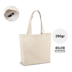 Shopper in Cotone a soffietto con tasca interna e manici lunghi 280gr 45x38cm