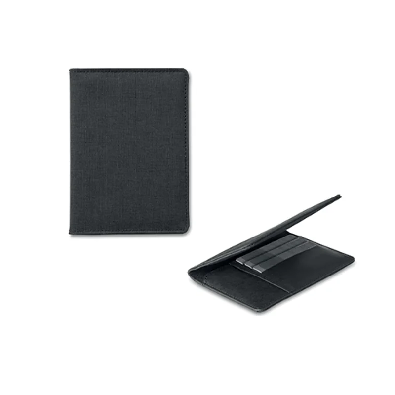 Porta passaporto in poliestere con scomparti carte e protezione RFID 105x145mm