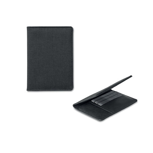 Porta passaporto in poliestere con scomparti carte e protezione RFID 105x145mm