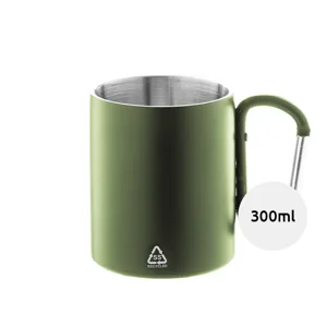 Tazza termica a doppia parete in acciaio inox riciclato con manico a moschettone da 300ml