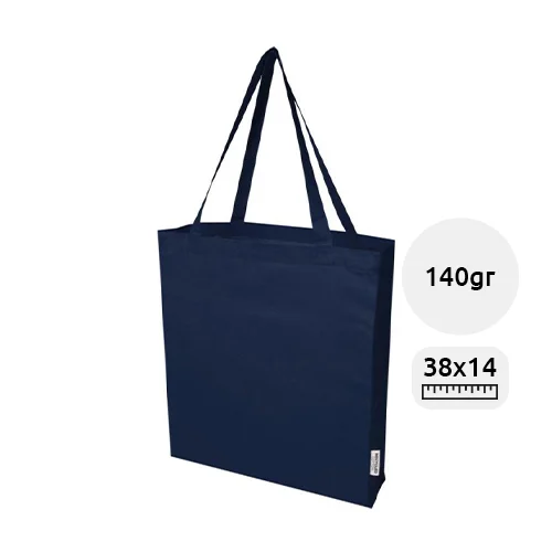 Shopper a soffietto in cotone riciclato certificato GRS da 140 gr 38x8,5x14cm