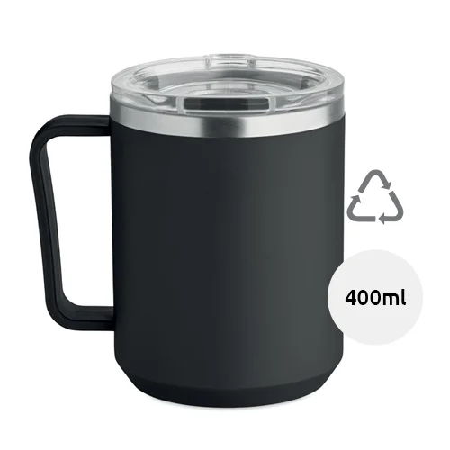 Tazza termica con coperchio e interno in acciaio inox riciclato e esterno in PP ricilato da 400 ml