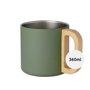 Tazza in acciaio inox riciclato certificato con manico in legno di faggio e isolamento sottovuoto in rame da 360ml