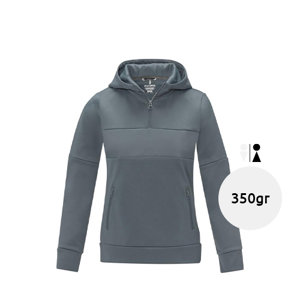 Felpa da donna con cappuccio e cerniera a 1/4 in maglia e poliestere 350g