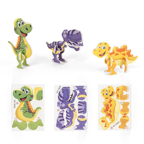 Set di 3 puzzle 3D in carta ed EVA a forma di dinosauro