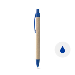 Penna a sfera in carta kraft e clip colorata con meccanismo a scatto e refill blu