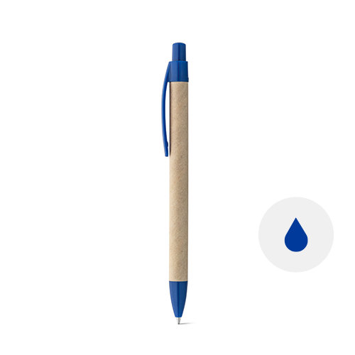 Penna a sfera in carta kraft e clip colorata con meccanismo a scatto e refill blu