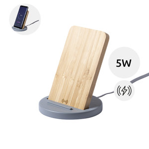 Supporto per smartphone con caricabatterie wireless da 5W in cemento calcareo e bambù