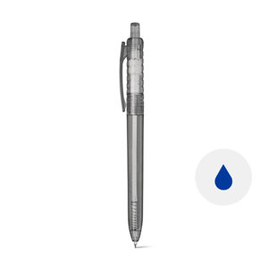 Penna a sfera in RPET traslucido colorata con meccanismo a scatto e refill blu