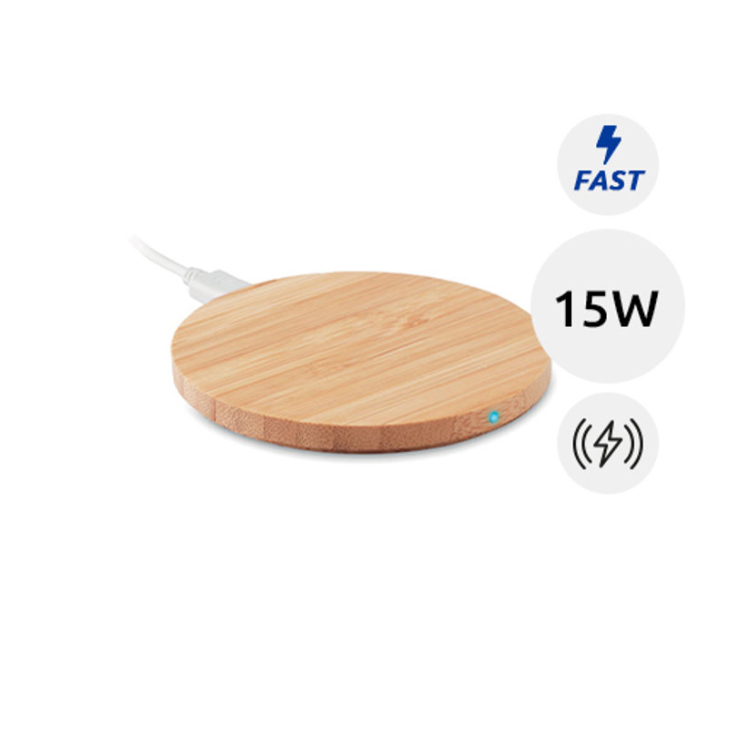 Caricatore wireless in bambù da 15W con ricarica rapida