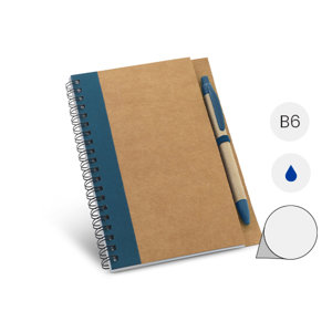 Block Notes B6 da 120 fogli bianchi in carta riciclata Kraft con penna a sfera in refill blu