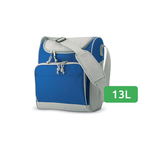 Borsa termica in poliestere da 13l con tracolla e tasca frontale 260x190x340mm