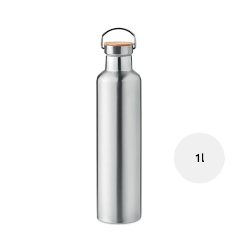 Borraccia termica inox a doppio strato con tappo in bambù da 1L