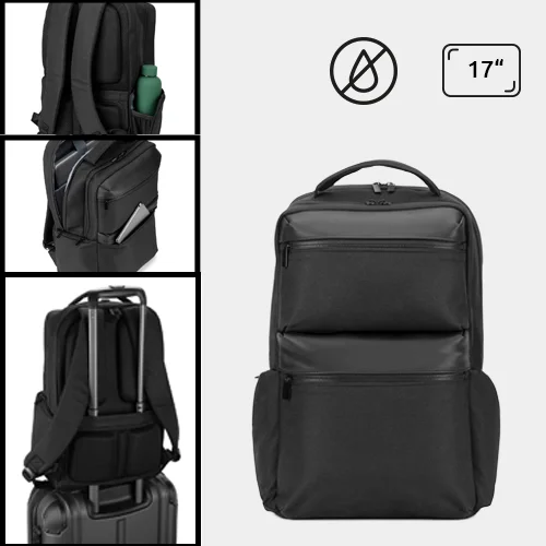 Zaino porta pc da 17" in twill riciclato idrorepellente con ampie tasche 