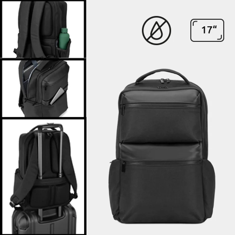 Zaino porta pc da 17" in twill riciclato idrorepellente con ampie tasche 