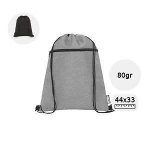 Sacca in RPET con zip e motivo melange sul fronte e retro e nero da 80gr 33x44cm