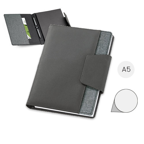 Cartella portadocumenti in similpelle e tessuto con block note A5 rimovibile pagine lisce e tasche e porta penna fornito con custodia in TNT