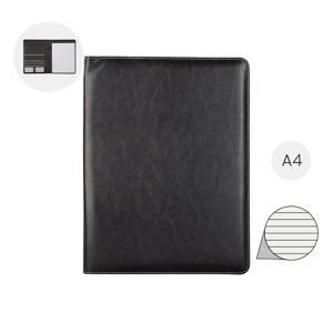 Cartella in similpelle con blocco appunti in formato A4 e vari scomparti interni