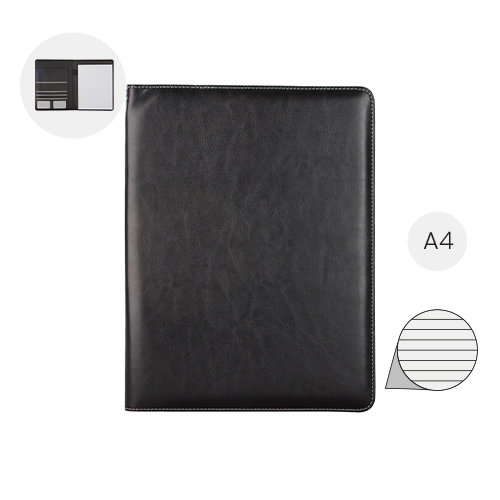 Cartella in similpelle con blocco appunti in formato A4 e vari scomparti interni