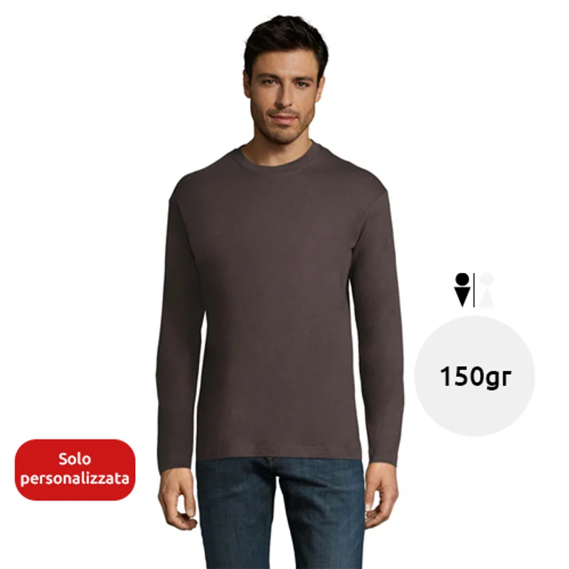 Maglietta da uomo a maniche lunghe colori assortiti a girocollo taglio regolare 100% cotone semipettinato 150gr