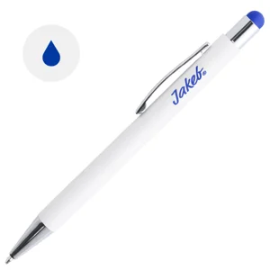 Penna a sfera in alluminio con rivestimento in gomma per incisione colorata in coordinato con la punta touch e refill blu