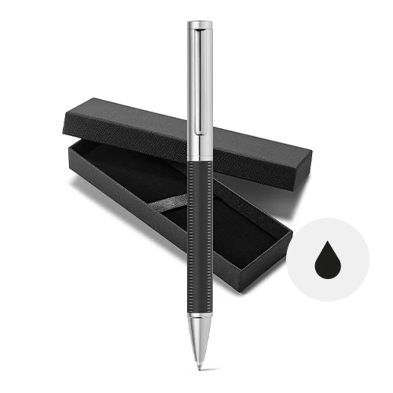 Penna a sfera in metallo con meccanismo a rotazione e custodia regalo e refill nero