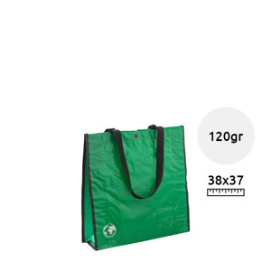 Shopper per la spesa biodegradabile con chiusura a bottone e manici lunghi disponibile in diverse colorazioni da 120gr 37x38x12cm