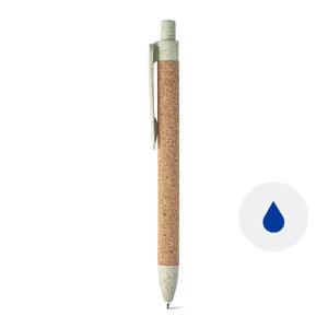 Penna in sughero fibra di grano e PP con meccanismo a scatto e refil blu