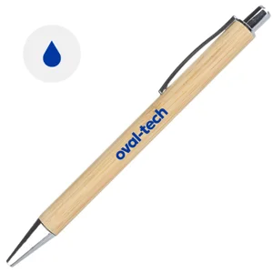 Penna a sfera di bambù con clip e punta in metallo con meccanismo a scatto e refill blu