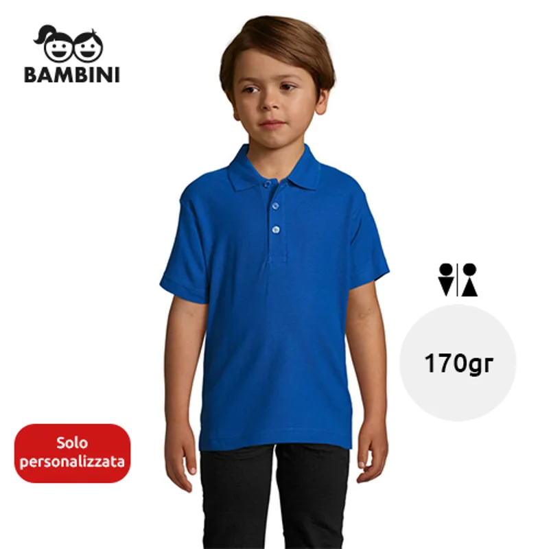Maglietta polo da bambino unisex a maniche corte 100% cotone pettinato 170g