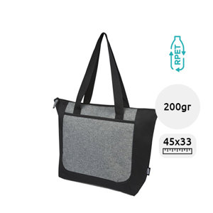 Shopper in poliestere riciclato bicolore con chiusura a zip e manici lunghi da 200gr 45x13x33cm