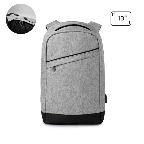 Zaino antifurto porta pc da 13'' in poliestere 600D con schienale rinforzato e cavo di ricarica USB