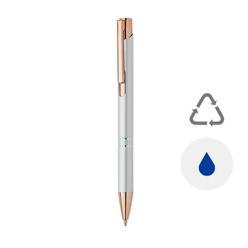Penna a sfera in alluminio ririclato con dettagli color oro rosato refill blu