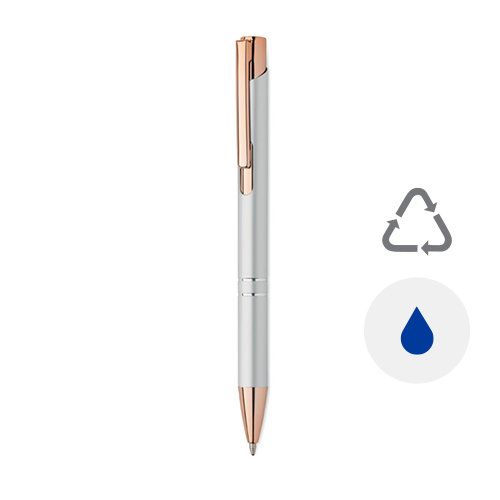Penna a sfera in alluminio ririclato con dettagli color oro rosato refill blu