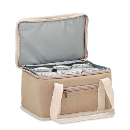 Borsa termica in tela color naturale da 6 lattine e chiusura a zip da 25x15.5x14.5cm